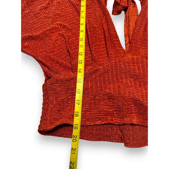 Red by BKE Burnt Orange Crinkle Batwing Sleeve Blouse Size Large - Picture 5 of 8